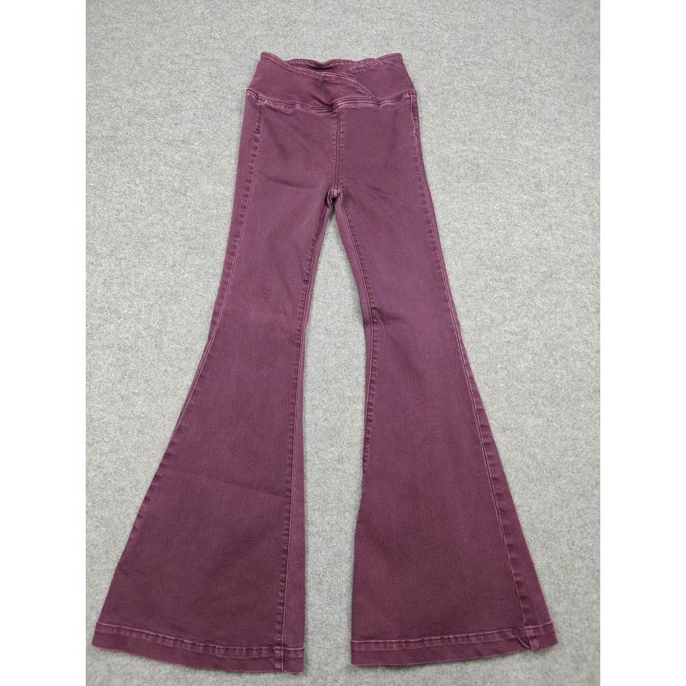 We The Free Pants Womens 26 Purple Jersey High Waist Flare Sweatpants Stretch